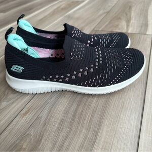 Skechers Ultra Flex Fresh Step Black Multi Women’s 7.5 Slip-On Sneakers Casual
